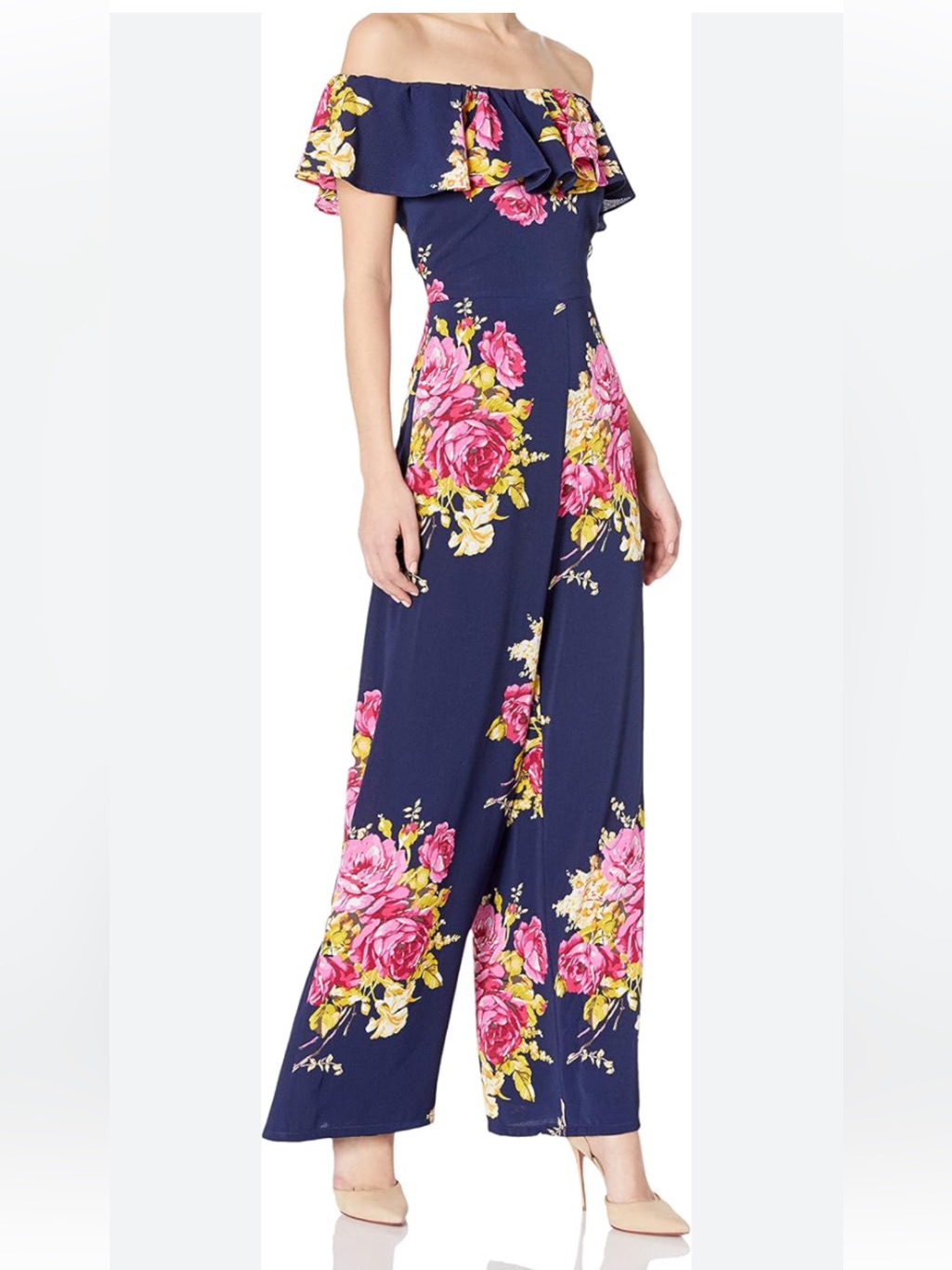 Vintage 90s Betsey Johnson Jumpsuit M Off The Shoulder Wide Leg Pantsuit Floral